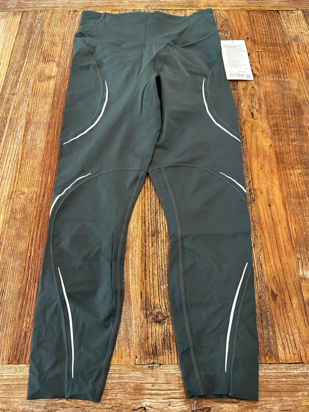 lululemon athletica green Leggings with White Reflective Trim